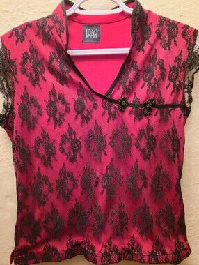 Y2K Red Black Lace Mesh Top Fairy Goth Emo Coquette Cyber